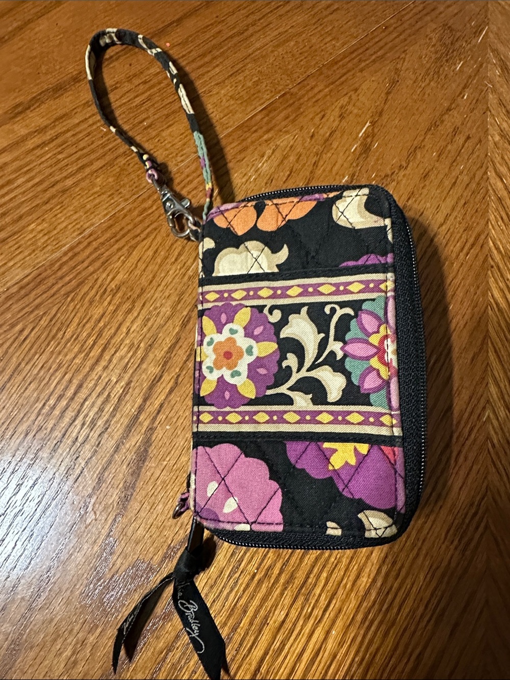 Vera Bradley Black Quilted Wristlet Wallet with Floral Trim